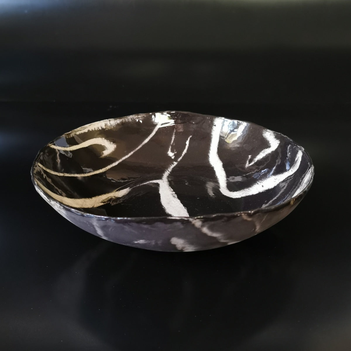 Black with white stripes Serving Bowl