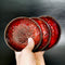 3 Small Red Plates With Crochet Pattern