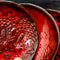 3 Small Red Plates With Crochet Pattern