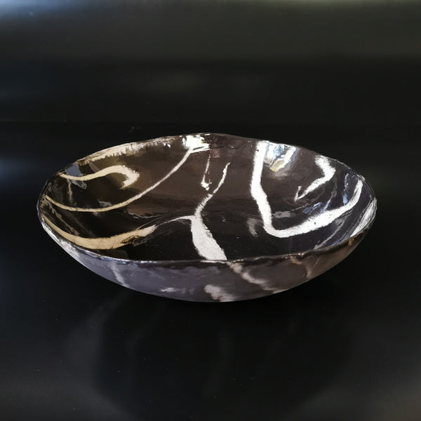 Black with white stripes Serving Bowl